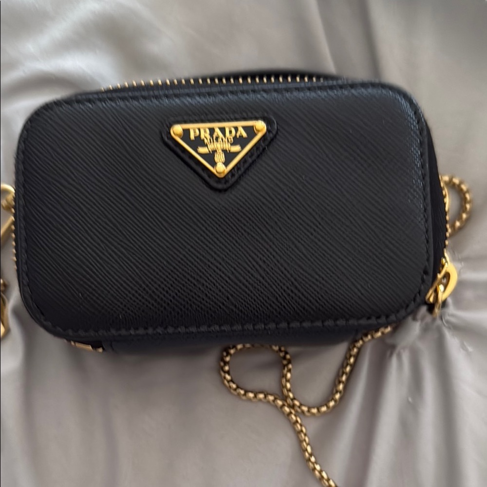 Prada Black Mini Crossbody with Gold Details
